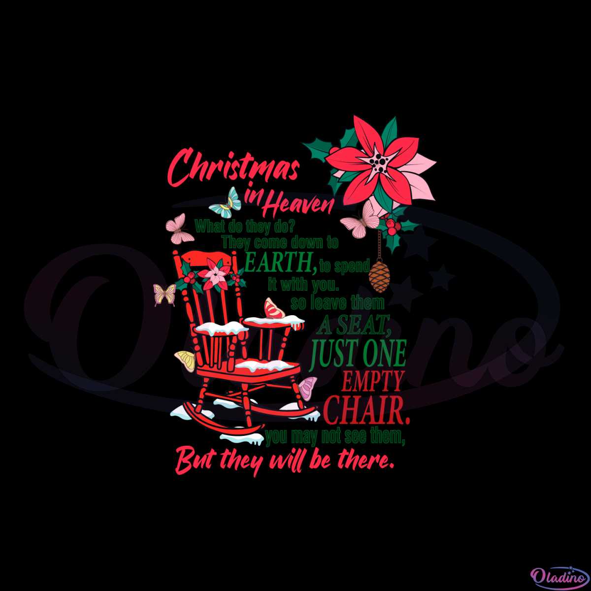 Christmas In Heaven Poem With Rocking Chair And Butterflies Svg