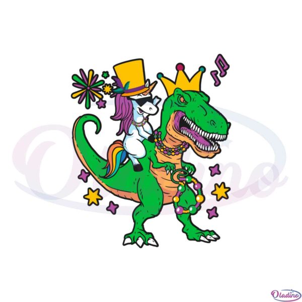 unicorn-riding-trex-dino-dinosaur-mardi-gras-svg-cutting-files
