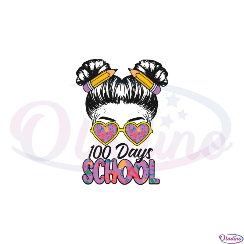 100th-day-of-school-teacher-girls-messy-bun-hair-100-days-svg