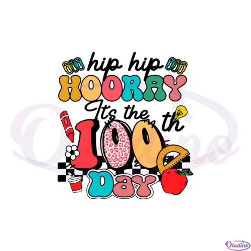 hip-hip-hooray-its-the-100th-day-retro-groovy-teacher-svg