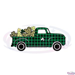 st-patricks-buffalo-plaid-truck-with-cheetah-shamrocks-svg