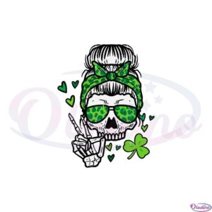 skull-shamrock-messy-bun-saint-patricks-day-svg-cutting-files