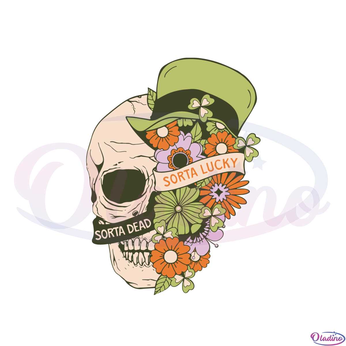 Sorta Dead Sorta Lucky Floral Skull SVG Graphic Designs Files