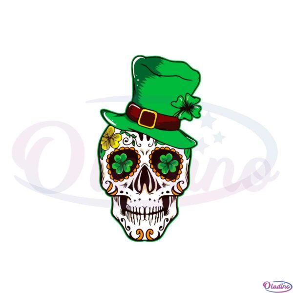 Sugar Irish Clover Skull St Patrick's Day SVG Graphic Designs Files
