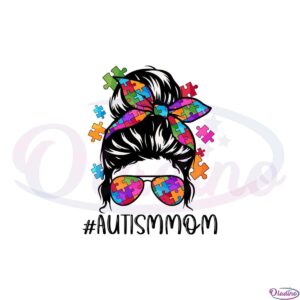 autism-messy-bun-mom-puzzle-bow-svg-graphic-designs-files