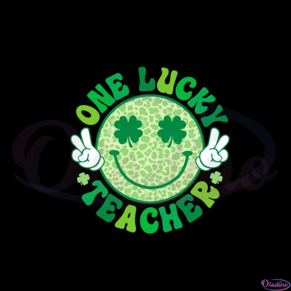 one-lucky-teacher-groovy-smile-face-patricks-day-shamrock-svg