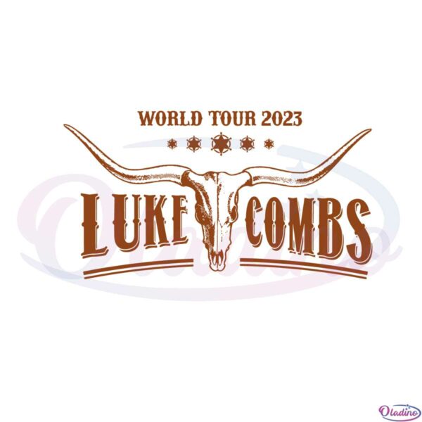 luke-combs-world-tour-2023-retro-western-country-music-bull-skull-svg