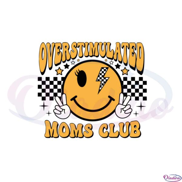 overstimulated-moms-club-smiley-gold-checkered-bolt-svg