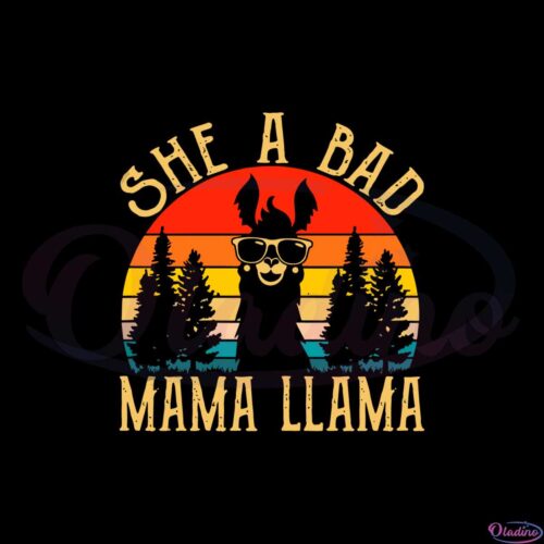 she-a-bad-mama-llama-retro-sunset-svg-graphic-designs-files