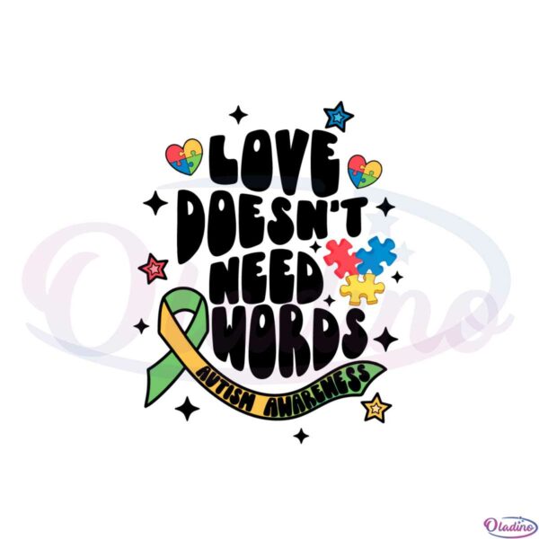 love-doesnt-need-words-retro-autism-awareness-ribon-svg