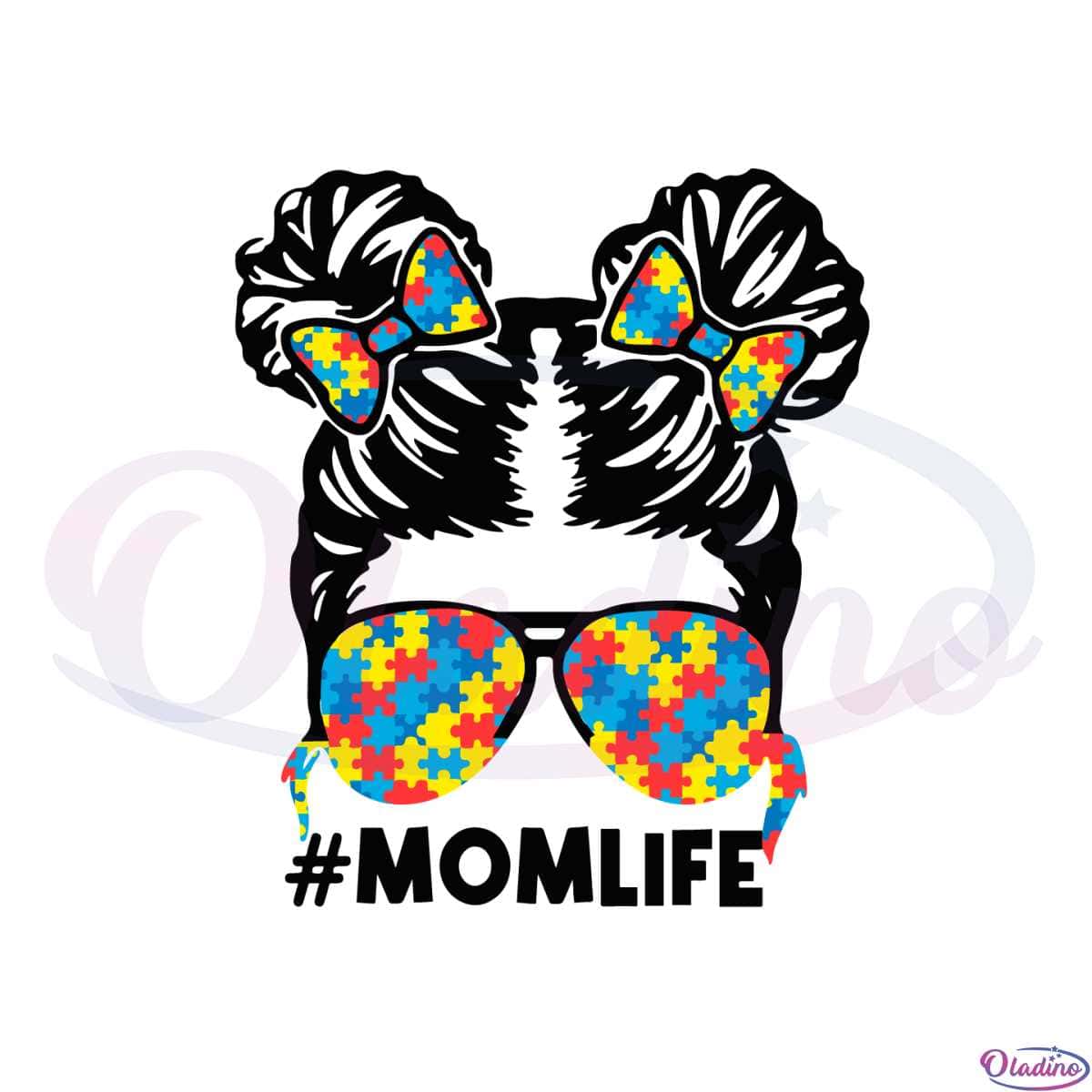 Autism Women Messy Bun Hair Mom Life Autism Awareness Svg 1697