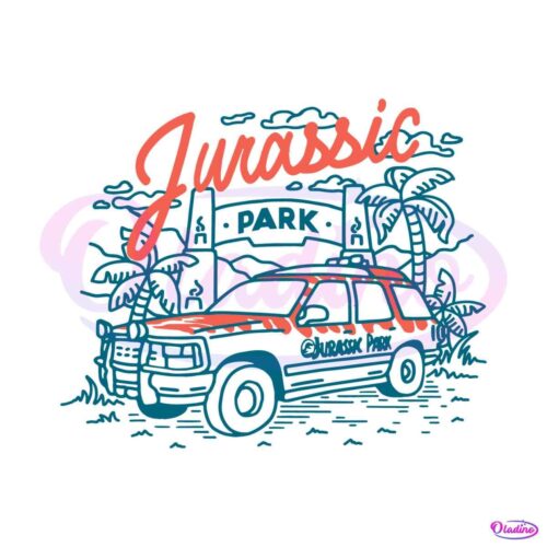 jurassic-park-entrance-with-tour-jeep-line-svg-cutting-files