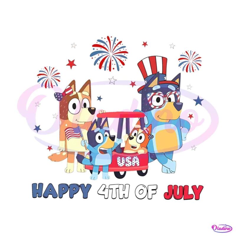 Party In The USA Bluey Family 4th Of July PNG Sublimation Design