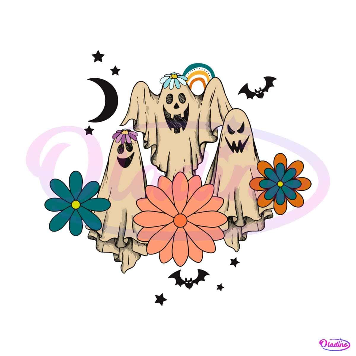 Retro Floral Ghost SVG Spooky Season SVG Digital Cricut File - Oladino