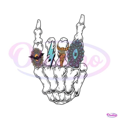 retro-halloween-turquoise-rings-skeleton-hand-svg-cricut-file