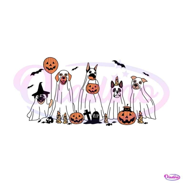Retro 2023 Happy Halloween Ghost Dog SVG Digital Cricut File - Oladino