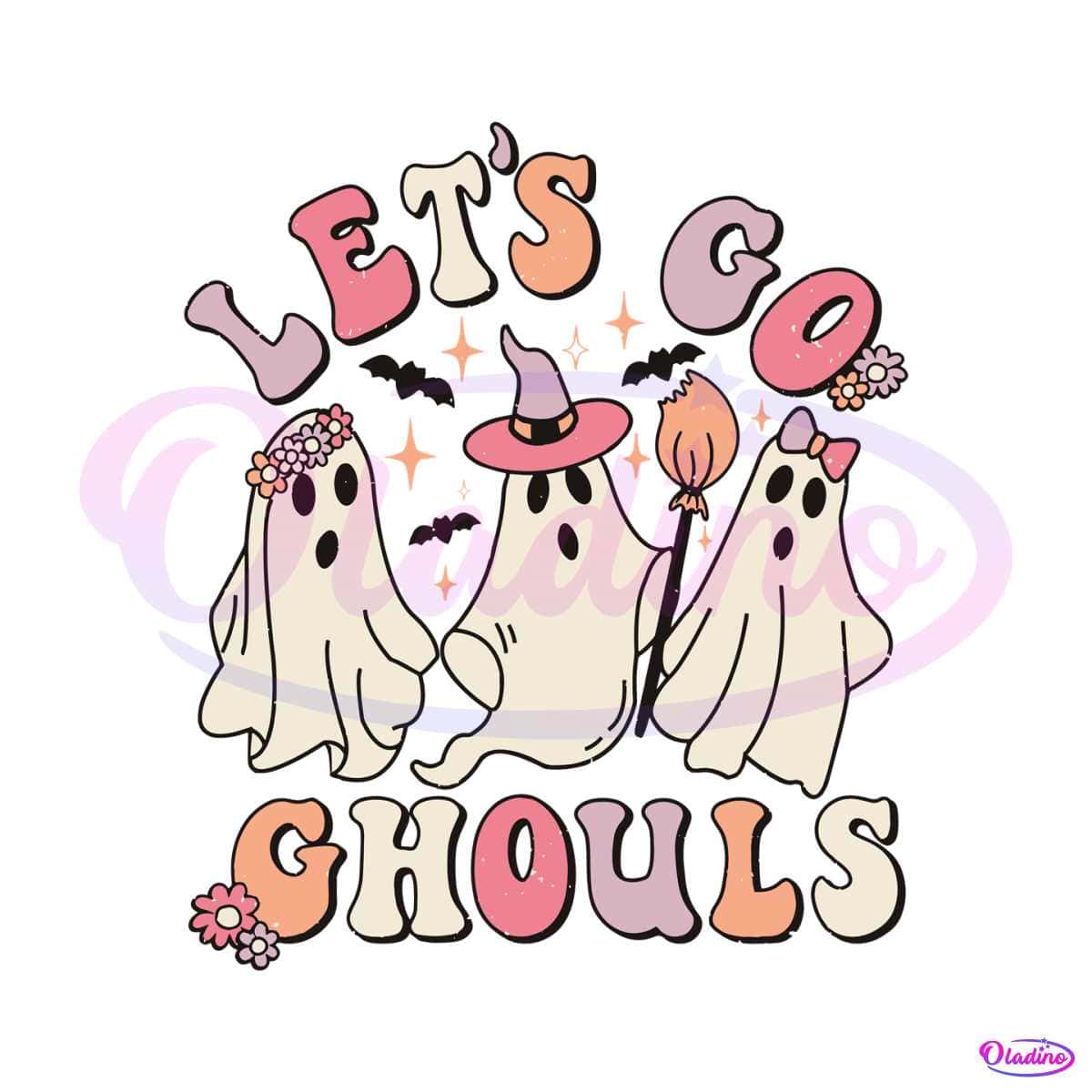 Retro Halloween Lets Go Ghouls Halloween Witches Ghost Svg