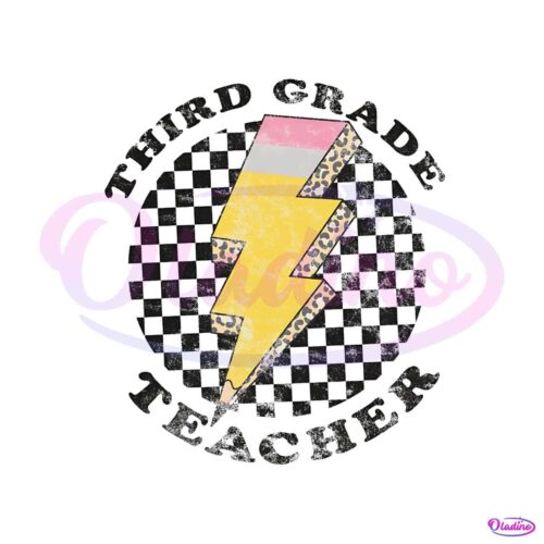 vintage-third-grade-teacher-checkered-png-download