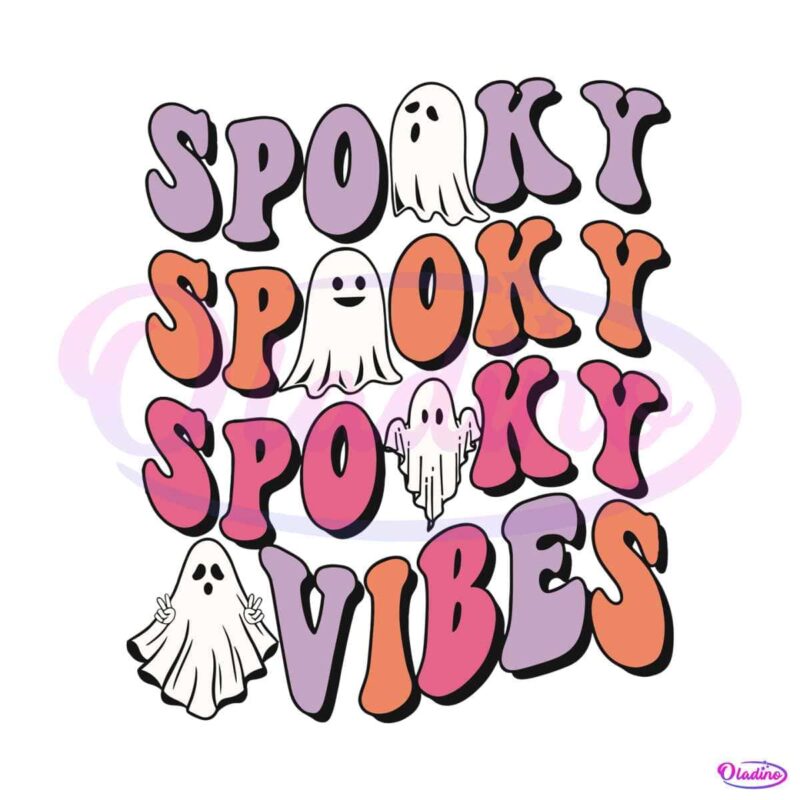 Spooky Vibes Retro Halloween Cute Ghost SVG Cricut File