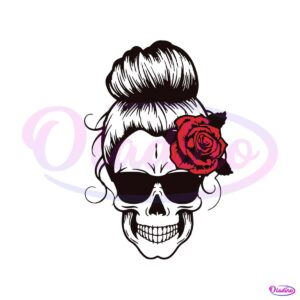 sugar-skull-rose-svg-messy-bun-skull-svg-digital-cricut-file