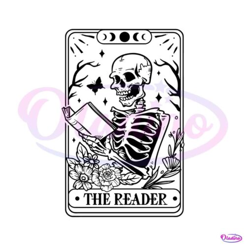 the-reader-tarot-card-skeleton-read-book-svg-digital-file