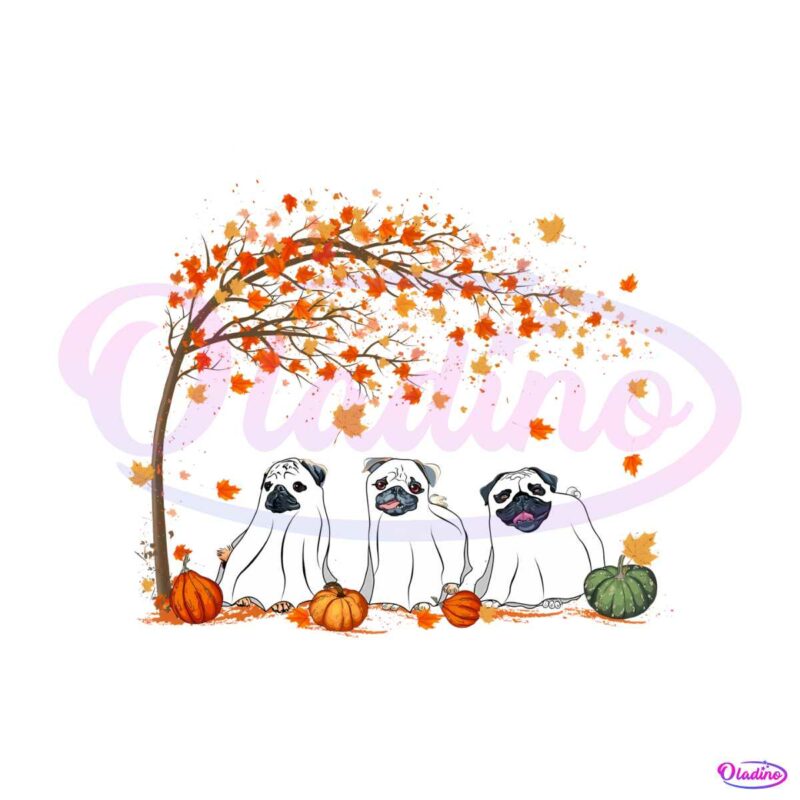 halloween-pug-ghost-cute-under-fall-tree-png-download