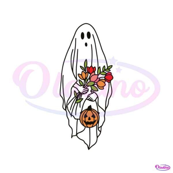 Vintage Floral Pumpkin Ghost SVG Cutting Digital File