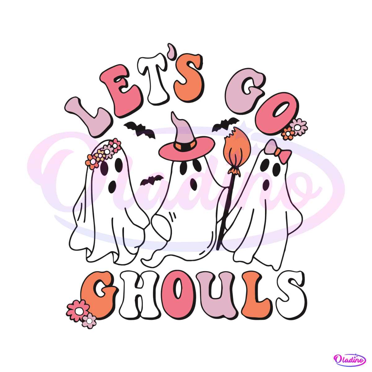 Lets Go Ghouls Floral Ghost SVG Graphic Design File