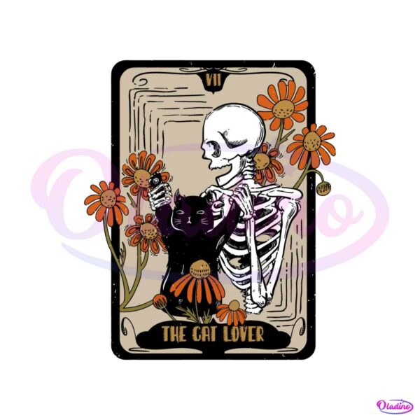 retro-black-cat-and-skeleton-the-cat-lover-tarot-card-svg-file