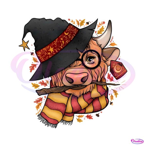wizard-cow-magical-highland-cow-png-sublimation-file