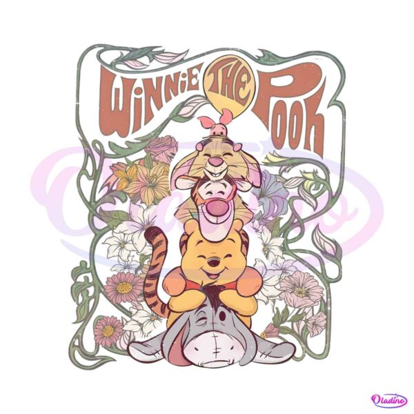 retro-winnie-the-pooh-floral-pooh-and-friends-png-file
