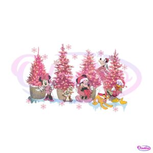 vintage-mickey-and-friends-pink-christmas-tree-png-file