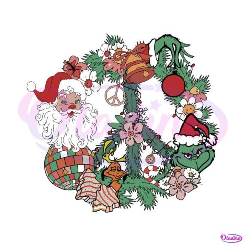 retro-christmas-wreath-santa-claus-and-grinch-svg-file