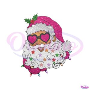 santa-with-sunglasses-glitter-christmas-lights-png-download