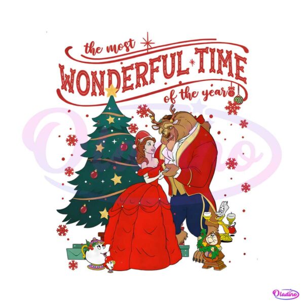 vintage-disney-beauty-and-the-beast-christmas-png-download