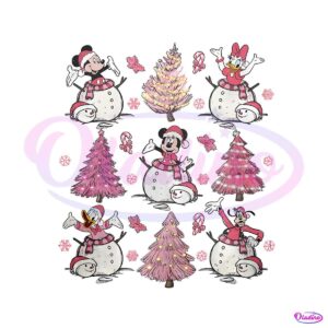 vintage-mickey-and-friends-pink-christmas-tree-png-file