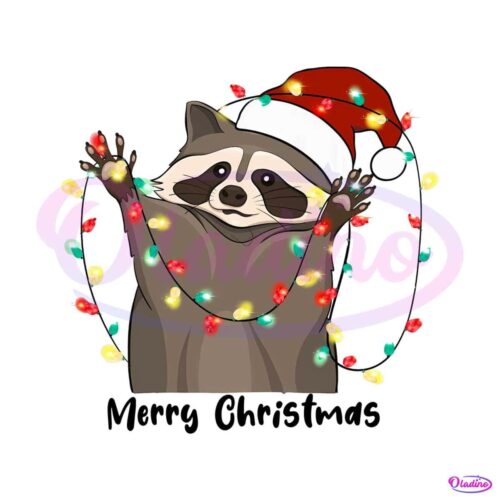 christmas-raccoon-funny-animal-light-santa-hat-png-file