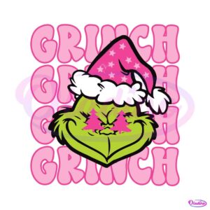 grinch-face-preppy-retro-pink-christmas-svg-digital-file