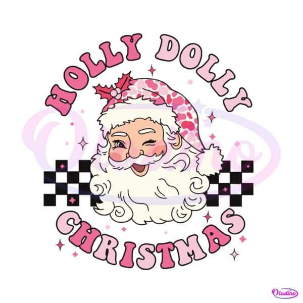 retro-christmas-holly-dolly-pink-santa-claus-svg-download
