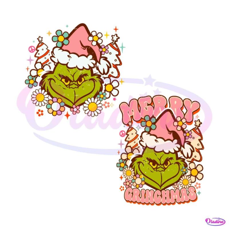 retro-floral-merry-grinchmas-santa-hat-svg-digital-file