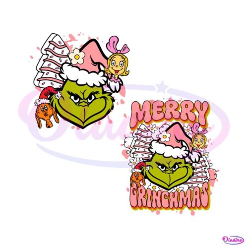 retro-merry-grinchmas-pink-christmas-cake-svg-download