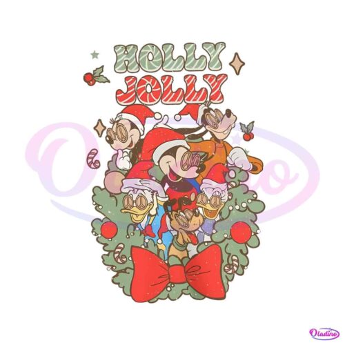 holly-jolly-christmas-wreath-disney-mickey-png-download