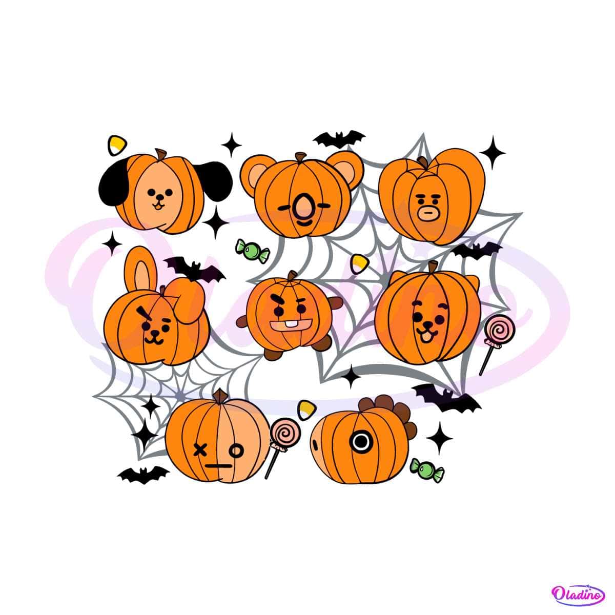 Cute BT21 Characters Halloween Pumpkin SVG Cricut File