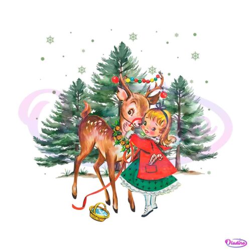 vintage-christmas-girl-and-reindeer-png-sublimation-design