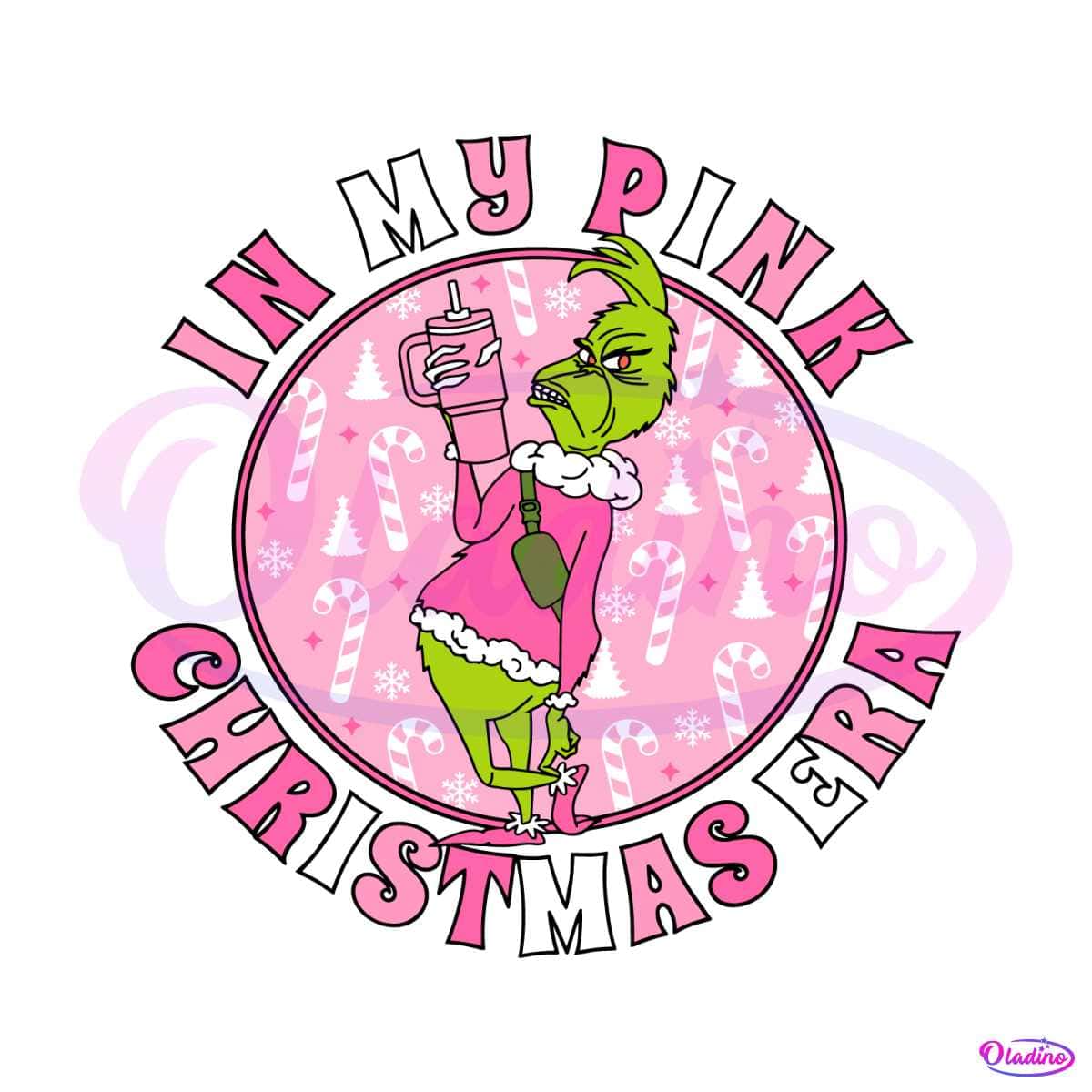 Grinch Face Preppy Retro Pink Christmas SVG Digital File