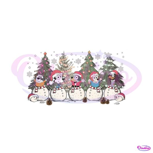 christmas-bluey-tree-snowman-and-friends-png-download