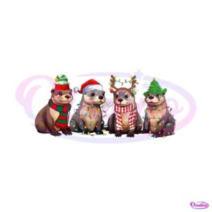 retro-otters-christmas-lights-png-sublimation-download