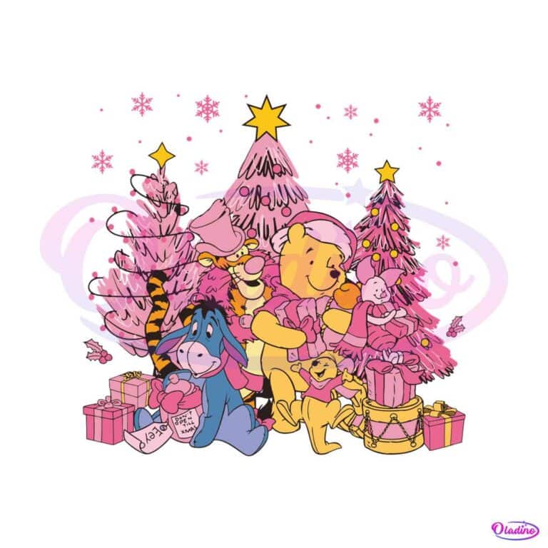 Winnie The Pooh Friends Pink Christmas SVG Cricut File