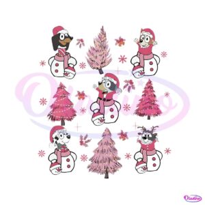 bluey-family-pink-christmas-tree-png-sublimation-design