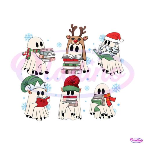 retro-ghost-reading-books-christmas-png-sublimation